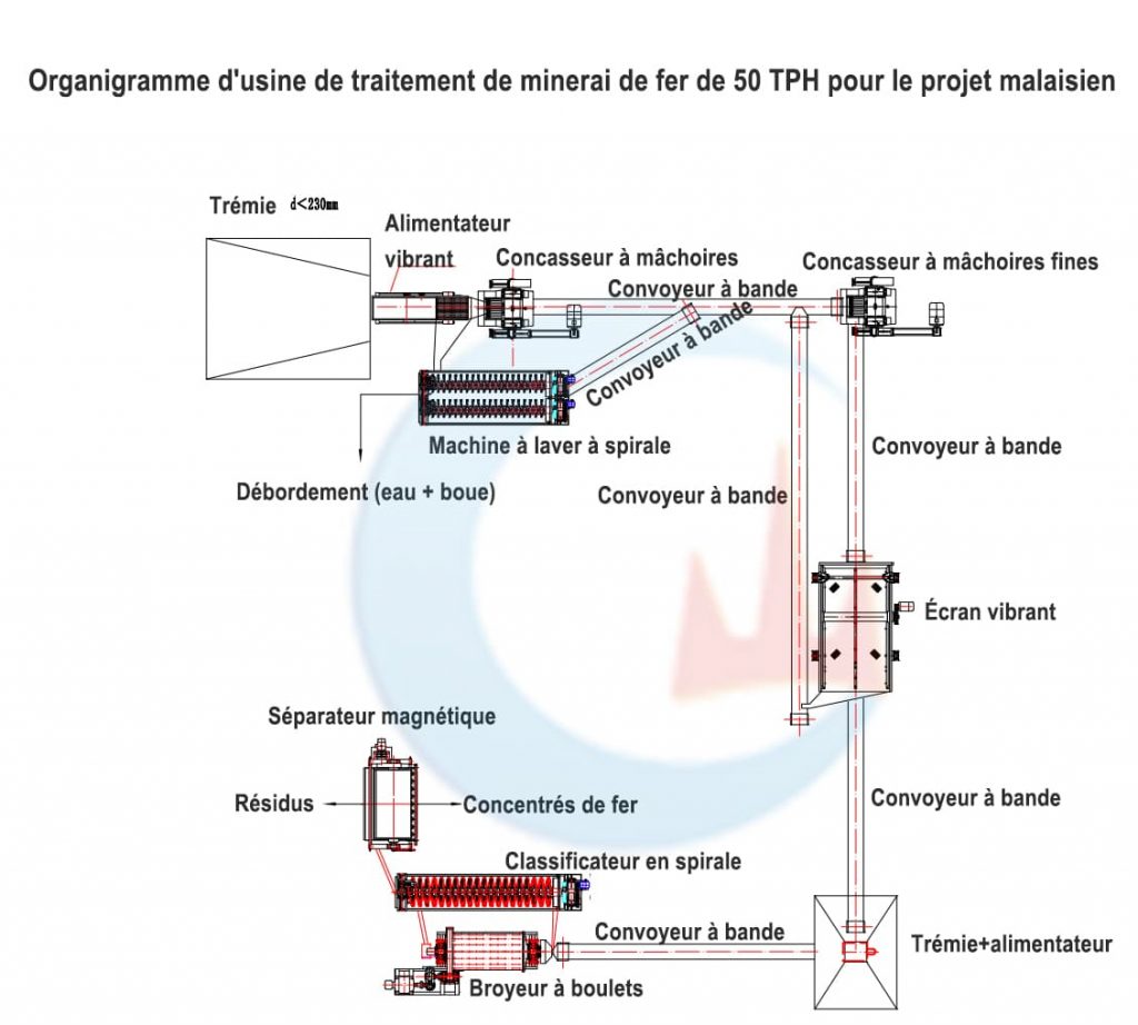 Usine de traitement de minerai de fer de 50 TPH